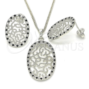 Juego de Arete y Dije de Adulto 10.233.0038.5 Rodio Laminado, con Zirconia Cubica Negro y Blanca, Pulido, Rodinado