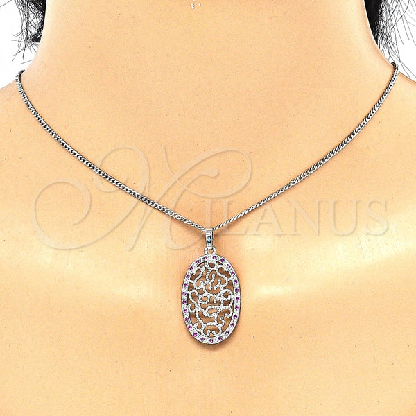 Juego de Arete y Dije de Adulto 10.233.0038.6 Rodio Laminado, con Zirconia Cubica Rubi y Blanca, Pulido, Rodinado