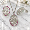 Juego de Arete y Dije de Adulto 10.233.0038.6 Oro Laminado Blanco, con Zirconia Cubica Rubi y Blanca, Pulido, Rodinado