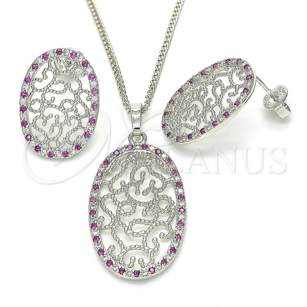 Juego de Arete y Dije de Adulto 10.233.0038.6 Rodio Laminado, con Zirconia Cubica Rubi y Blanca, Pulido, Rodinado