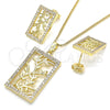 Juego de Arete y Dije de Adulto 10.233.0039 Oro Laminado, Diseño de Oja, con Blanca Zirconia Cubica, Pulido, Tono Dorado