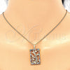 Juego de Arete y Dije de Adulto 10.233.0039.1 Oro Laminado, Diseño de Oja, con Multicolor Zirconia Cubica, Pulido, Tono Dorado