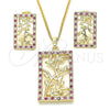 Juego de Arete y Dije de Adulto 10.233.0039.3 Oro Laminado, Diseño de Oja, con Rubi and Blanca Zirconia Cubica, Pulido, Tono Dorado