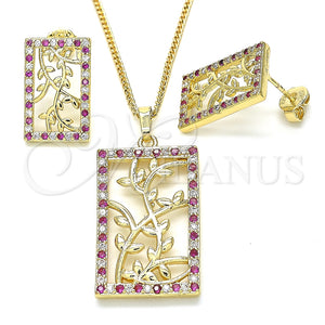 Juego de Arete y Dije de Adulto 10.233.0039.3 Oro Laminado, Diseño de Oja, con Rubi and Blanca Zirconia Cubica, Pulido, Tono Dorado