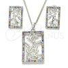 Juego de Arete y Dije de Adulto 10.233.0039.4 Rodio Laminado, Diseño de Oja, con Zirconia Cubica Multicolor, Pulido, Rodinado