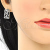 Juego de Arete y Dije de Adulto 10.233.0039.5 Rodio Laminado, Diseño de Oja, con Zirconia Cubica Negro y Blanca, Pulido, Rodinado