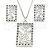 Juego de Arete y Dije de Adulto 10.233.0039.5 Rodio Laminado, Diseño de Oja, con Zirconia Cubica Negro y Blanca, Pulido, Rodinado