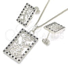 Juego de Arete y Dije de Adulto 10.233.0039.5 Rodio Laminado, Diseño de Oja, con Zirconia Cubica Negro y Blanca, Pulido, Rodinado