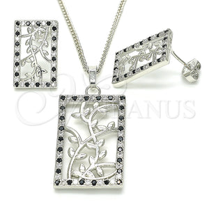 Juego de Arete y Dije de Adulto 10.233.0039.5 Rodio Laminado, Diseño de Oja, con Zirconia Cubica Negro y Blanca, Pulido, Rodinado