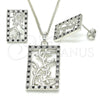 Juego de Arete y Dije de Adulto 10.233.0039.5 Rodio Laminado, Diseño de Oja, con Zirconia Cubica Negro y Blanca, Pulido, Rodinado
