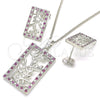 Juego de Arete y Dije de Adulto 10.233.0039.6 Rodio Laminado, Diseño de Oja, con Zirconia Cubica Rubi y Blanca, Pulido, Rodinado