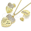 Juego de Arete y Dije de Adulto 10.233.0040 Oro Laminado, Diseño de Corazón, con Blanca Micro Pave, Diamantado, Tono Dorado
