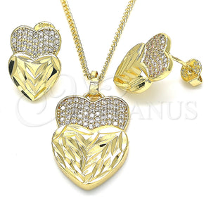 Juego de Arete y Dije de Adulto 10.233.0040 Oro Laminado, Diseño de Corazón, con Blanca Micro Pave, Diamantado, Tono Dorado