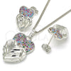 Juego de Arete y Dije de Adulto 10.233.0040.4 Rodio Laminado, Diseño de Corazón, con Zirconia Cubica Multicolor, Diamantado, Rodinado