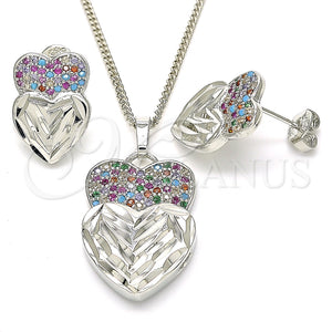 Juego de Arete y Dije de Adulto 10.233.0040.4 Rodio Laminado, Diseño de Corazón, con Zirconia Cubica Multicolor, Diamantado, Rodinado