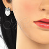 Juego de Arete y Dije de Adulto 10.233.0040.5 Rodio Laminado, Diseño de Corazón, con Zirconia Cubica Negro y Blanca, Diamantado, Rodinado