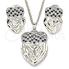 Juego de Arete y Dije de Adulto 10.233.0040.5 Rodio Laminado, Diseño de Corazón, con Zirconia Cubica Negro y Blanca, Diamantado, Rodinado
