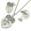 Juego de Arete y Dije de Adulto 10.233.0040.5 Rodio Laminado, Diseño de Corazón, con Zirconia Cubica Negro y Blanca, Diamantado, Rodinado