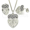 Juego de Arete y Dije de Adulto 10.233.0040.5 Rodio Laminado, Diseño de Corazón, con Zirconia Cubica Negro y Blanca, Diamantado, Rodinado