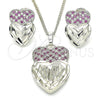 Juego de Arete y Dije de Adulto 10.233.0040.6 Rodio Laminado, Diseño de Corazón, con Zirconia Cubica Rubi y Blanca, Diamantado, Rodinado