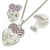 Juego de Arete y Dije de Adulto 10.233.0040.6 Rodio Laminado, Diseño de Corazón, con Zirconia Cubica Rubi y Blanca, Diamantado, Rodinado