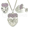 Juego de Arete y Dije de Adulto 10.233.0040.6 Rodio Laminado, Diseño de Corazón, con Zirconia Cubica Rubi y Blanca, Diamantado, Rodinado