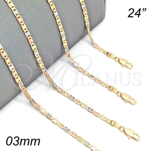 Gargantilla Basica 04.65.0204.24 Oro Laminado, Diseño de Mariner, Pulido, Tres Tonos (03 MM Thickness, 24 Inches Length)