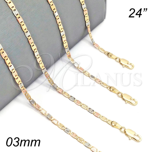Gargantilla Basica 04.65.0204.24 Oro Laminado, Diseño de Mariner, Pulido, Tres Tonos (03 MM Thickness, 24 Inches Length)
