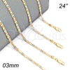 Gargantilla Basica 04.65.0204.24 Oro Laminado, Diseño de Mariner, Pulido, Tres Tonos (03 MM Thickness, 24 Inches Length)