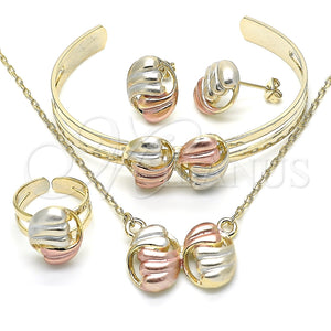 Juego de Arete y Dije de Nino 06.65.0151 Oro Laminado, Pulido, Tres Tonos