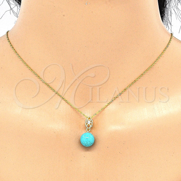 Juego de Arete y Dije de Adulto 10.63.0594 Plata Rodinada, Diseño de Bola, con Zirconia Cubica Blanca, Pulido, Tono Dorado