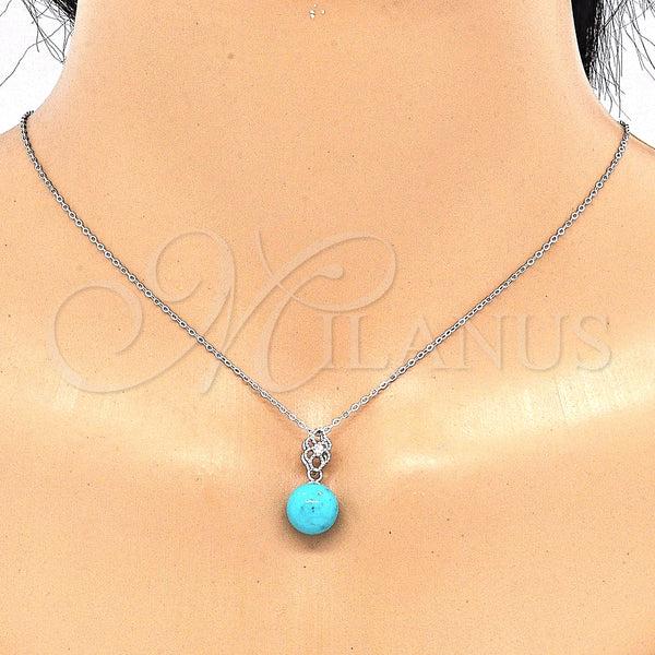 Juego de Arete y Dije de Adulto 10.63.0594.1 Plata Rodinada, Diseño de Bola, con Zirconia Cubica Blanca, Pulido, Rodinado