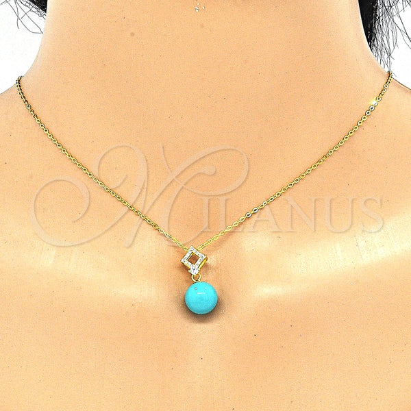 Juego de Arete y Dije de Adulto 10.63.0595 Plata Rodinada, Diseño de Bola, con Zirconia Cubica Blanca, Pulido, Tono Dorado
