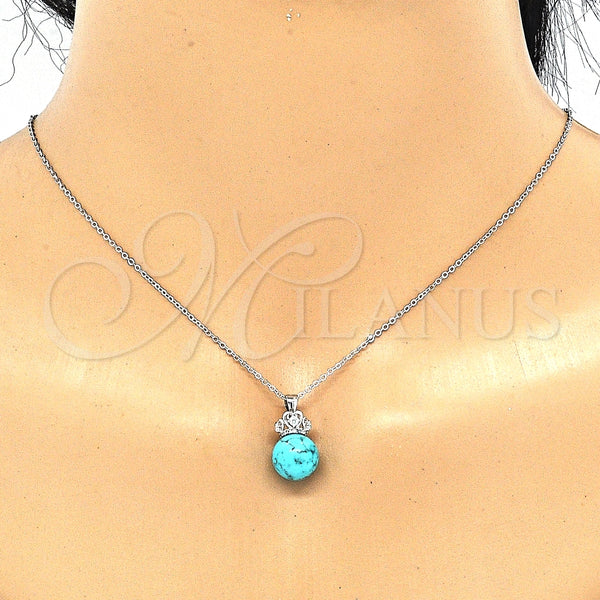 Juego de Arete y Dije de Adulto 10.63.0597.1 Plata Rodinada, Diseño de Corona y Bola, con Zirconia Cubica Blanca, Pulido, Rodinado