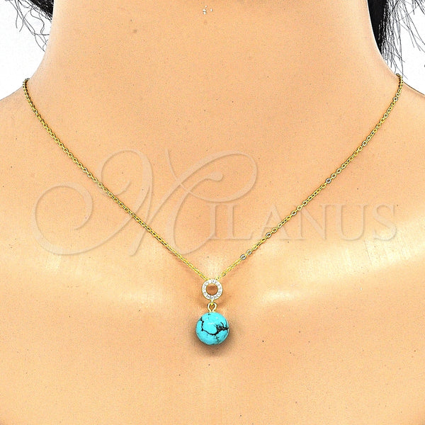 Juego de Arete y Dije de Adulto 10.63.0598 Plata Rodinada, Diseño de Bola, con Zirconia Cubica Blanca, Pulido, Tono Dorado