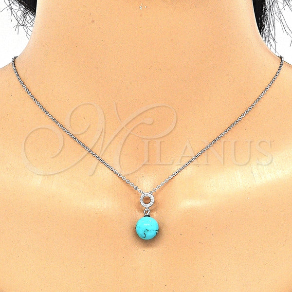 Juego de Arete y Dije de Adulto 10.63.0598.1 Plata Rodinada, Diseño de Bola, con Zirconia Cubica Blanca, Pulido, Rodinado