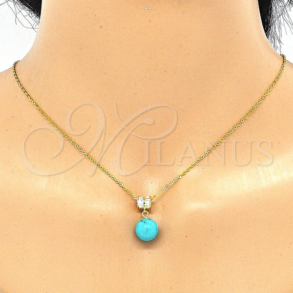 Juego de Arete y Dije de Adulto 10.63.0599 Plata Rodinada, Diseño de Bola, con Zirconia Cubica Blanca, Pulido, Tono Dorado