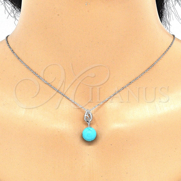 Juego de Arete y Dije de Adulto 10.63.0600.1 Plata Rodinada, Diseño de Gota y Bola, con Zirconia Cubica Blanca, Pulido, Rodinado
