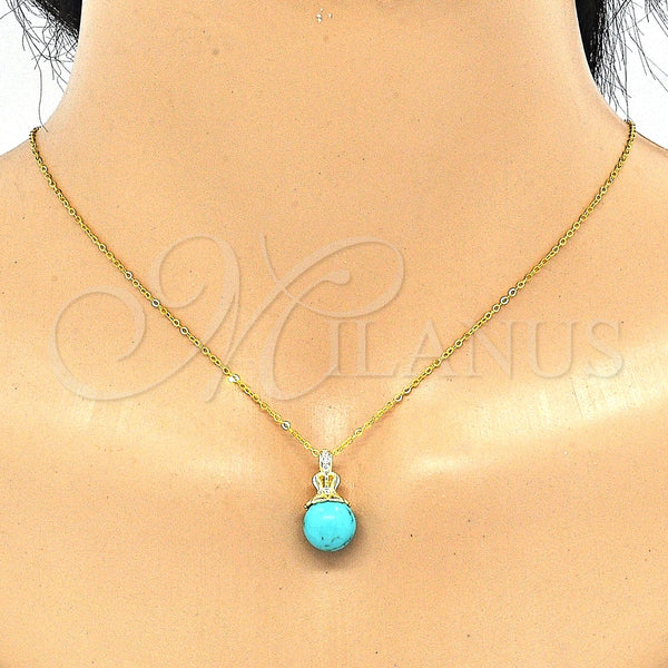 Juego de Arete y Dije de Adulto 10.63.0601 Plata Rodinada, Diseño de Corona y Bola, con Zirconia Cubica Blanca, Pulido, Tono Dorado