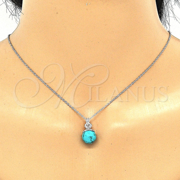 Juego de Arete y Dije de Adulto 10.63.0601.1 Plata Rodinada, Diseño de Corona y Bola, con Zirconia Cubica Blanca, Pulido, Rodinado