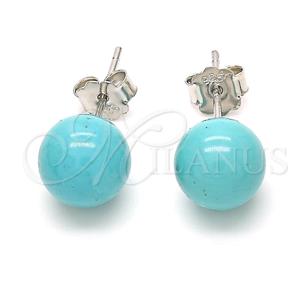 Arete Dormilona 02.63.2697 Plata Rodinada, Diseño de Bola, Pulido, Rodinado