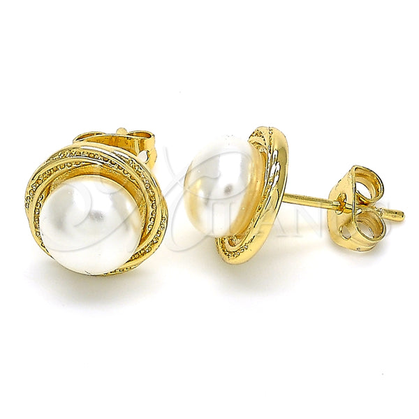 Arete Dormilona 02.342.0049 Oro Laminado, con Marfil Perla, Pulido, Tono Dorado