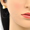 Arete Dormilona 02.342.0055 Oro Laminado, Diseño de Bola y Nudo, con Perla Marfil, Pulido, Tono Dorado