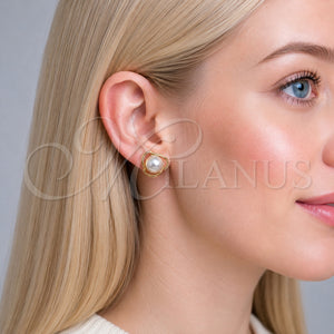 Arete Dormilona 02.342.0055 Oro Laminado, Diseño de Bola y Nudo, con Perla Marfil, Pulido, Tono Dorado