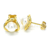 Arete Dormilona 02.342.0055 Oro Laminado, Diseño de Bola y Nudo, con Perla Marfil, Pulido, Tono Dorado