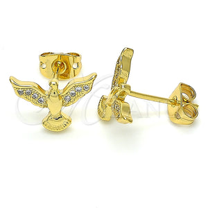 Arete Dormilona 02.342.0058 Oro Laminado, Diseño de Águila, con Blanca Micro Pave, Pulido, Tono Dorado