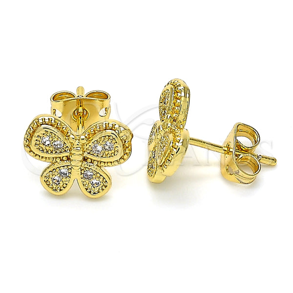 Arete Dormilona 02.342.0059 Oro Laminado, Diseño de Mariposa, con Blanca Zirconia Cubica, Pulido, Tono Dorado