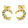 Arete Dormilona 02.342.0064 Oro Laminado, Diseño de Luna, con Multicolor Zirconia Cubica, Pulido, Tono Dorado