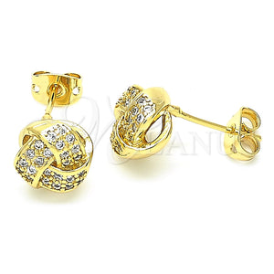 Arete Dormilona 02.342.0066 Oro Laminado, Diseño de Nudo, con Zirconia Cubica Blanca, Pulido, Tono Dorado