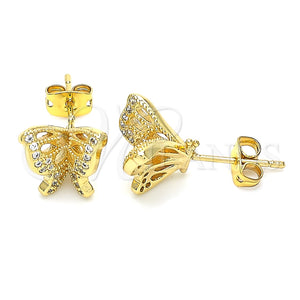 Arete Dormilona 02.156.0374 Oro Laminado, Diseño de Mariposa, con Blanca Micro Pave, Pulido, Tono Dorado
